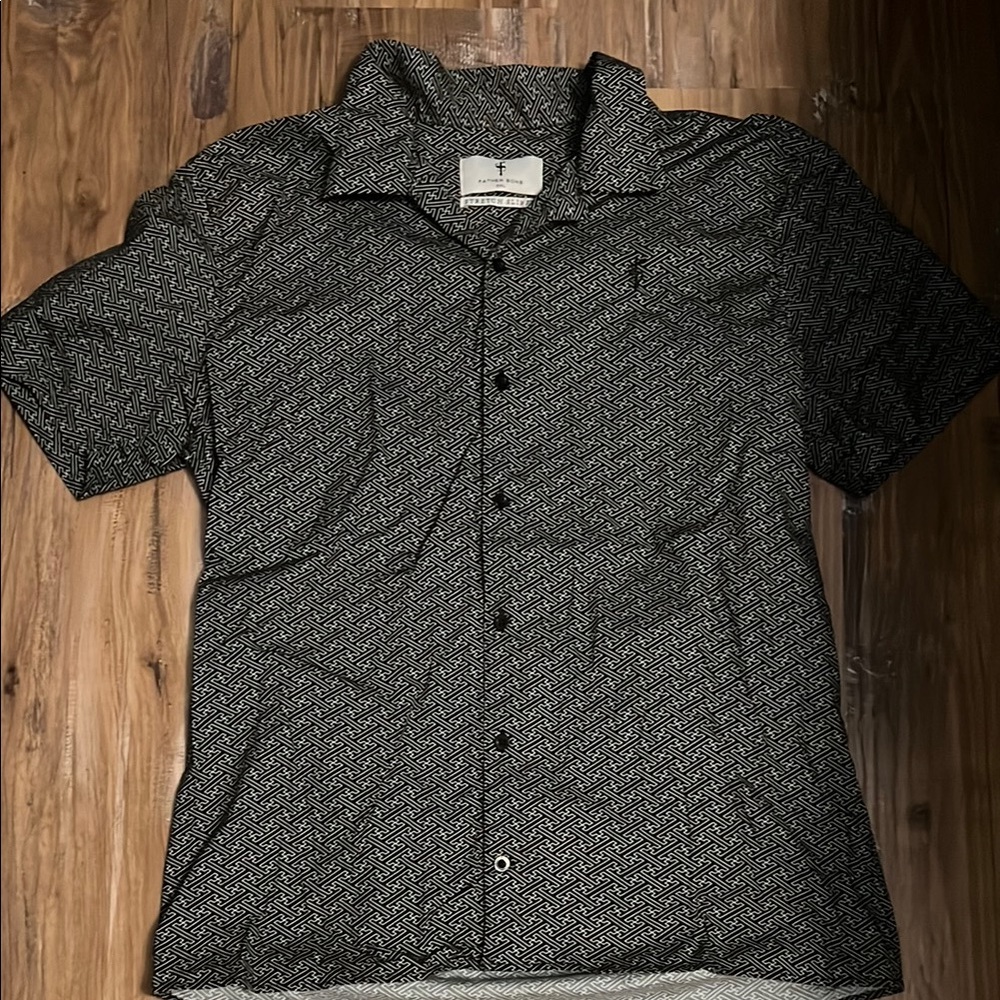Men's Black Geometric Button Down Shirt